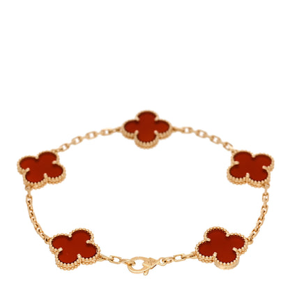 Van Cleef & Arpels 18K Yellow Gold Carnelian 5 Motifs Vintage Alhambra Bracelet 2 of 5