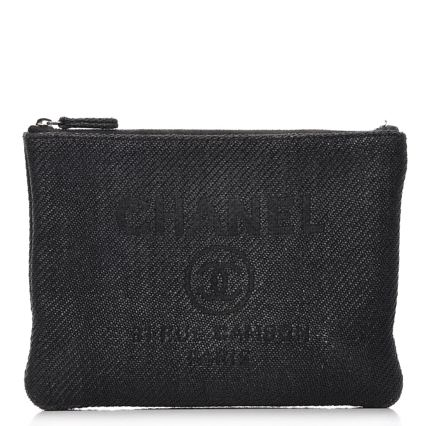 Woven Straw Raffia Small Deauville Pouch Dark Grey