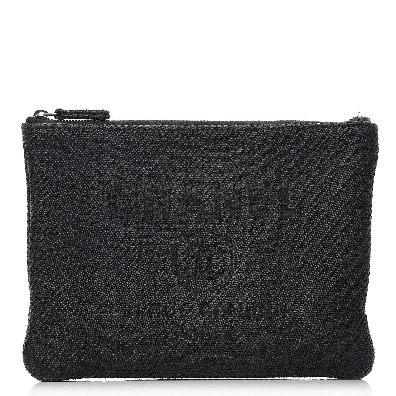 Chanel Woven Straw Raffia Small Deauville Pouch Dark Grey 1 of 12