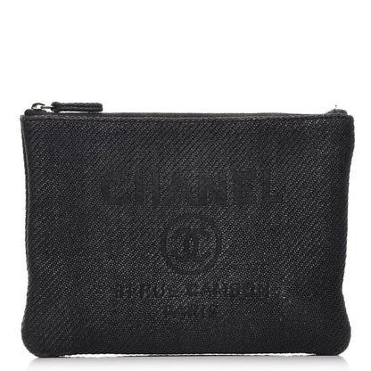 Chanel Woven Straw Raffia Small Deauville Pouch Dark Grey 1 of 12