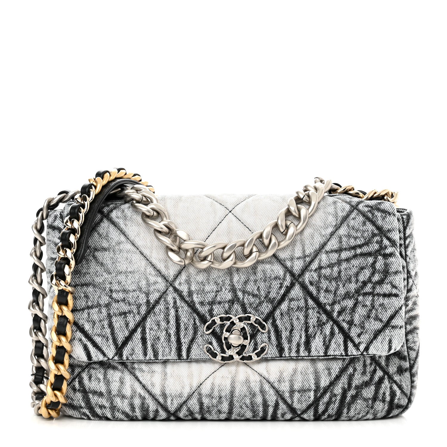 Chanel Washed Denim Quilted Medium Chanel 19 Flap Black White 1 of 10