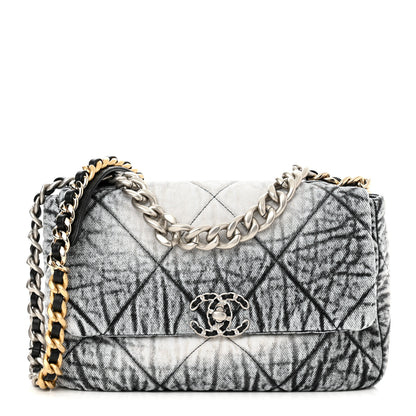 Chanel Washed Denim Quilted Medium Chanel 19 Flap Black White 1 of 10
