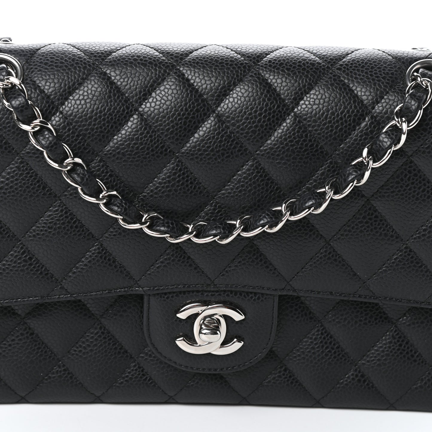 Caviar Quilted Medium Double Flap Black