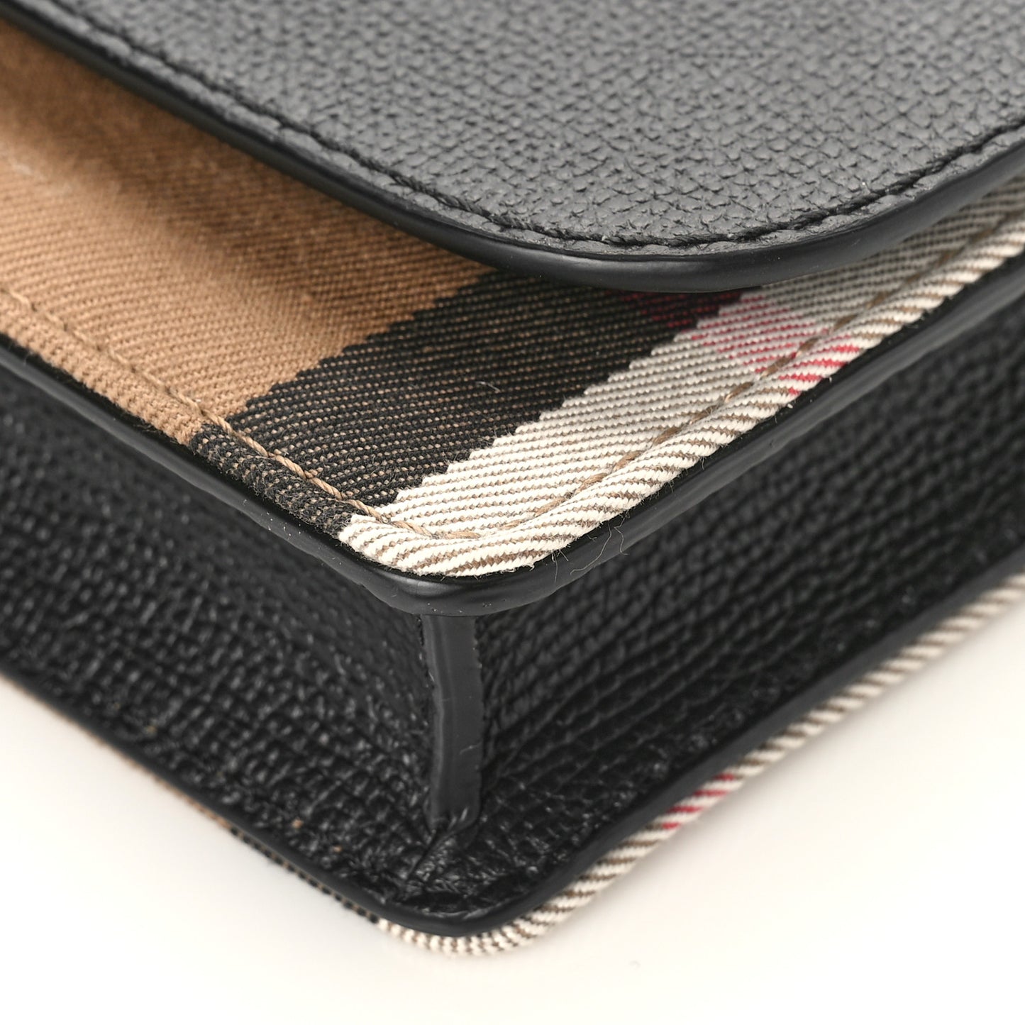 Grained Calfskin House Check Tartan Mix Hampshire Wallet On Chain Black