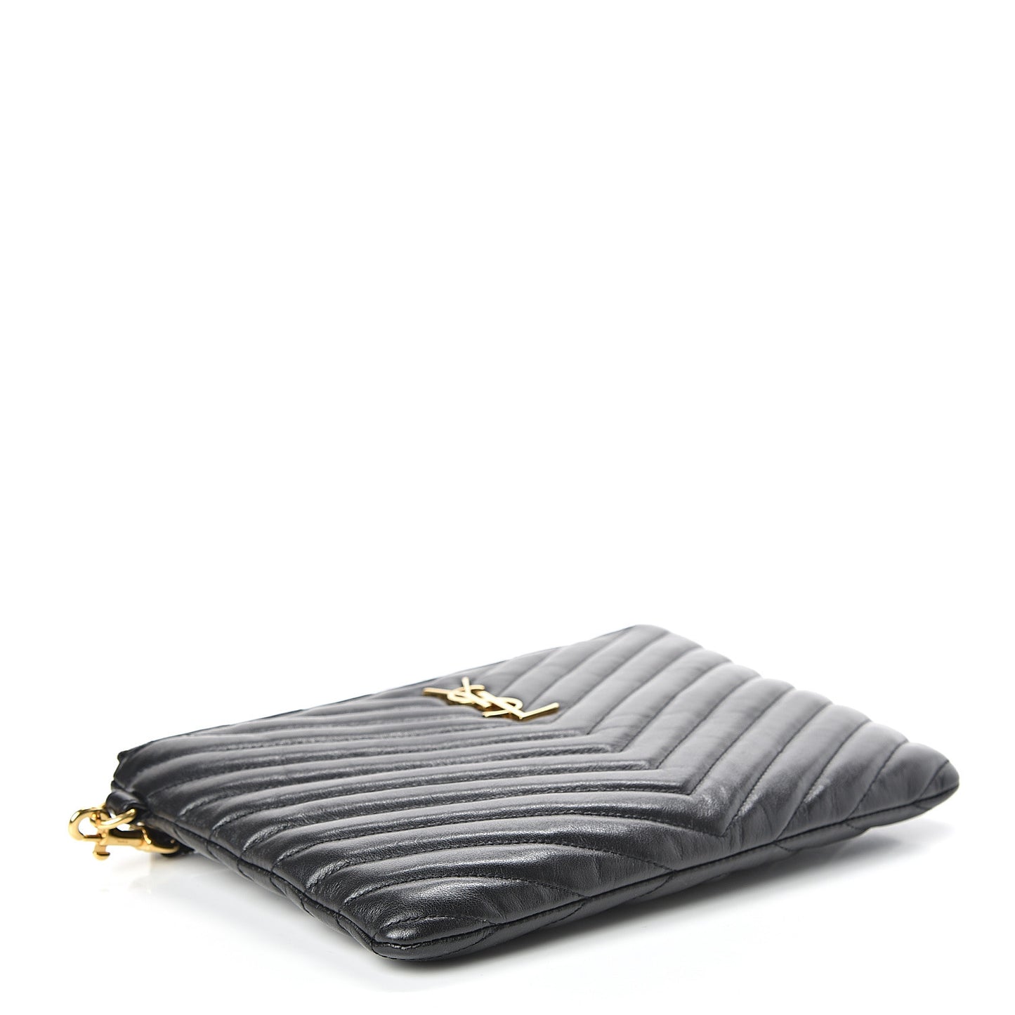 Calfskin Matelasse Chevron Monogram A5 Wristlet Black
