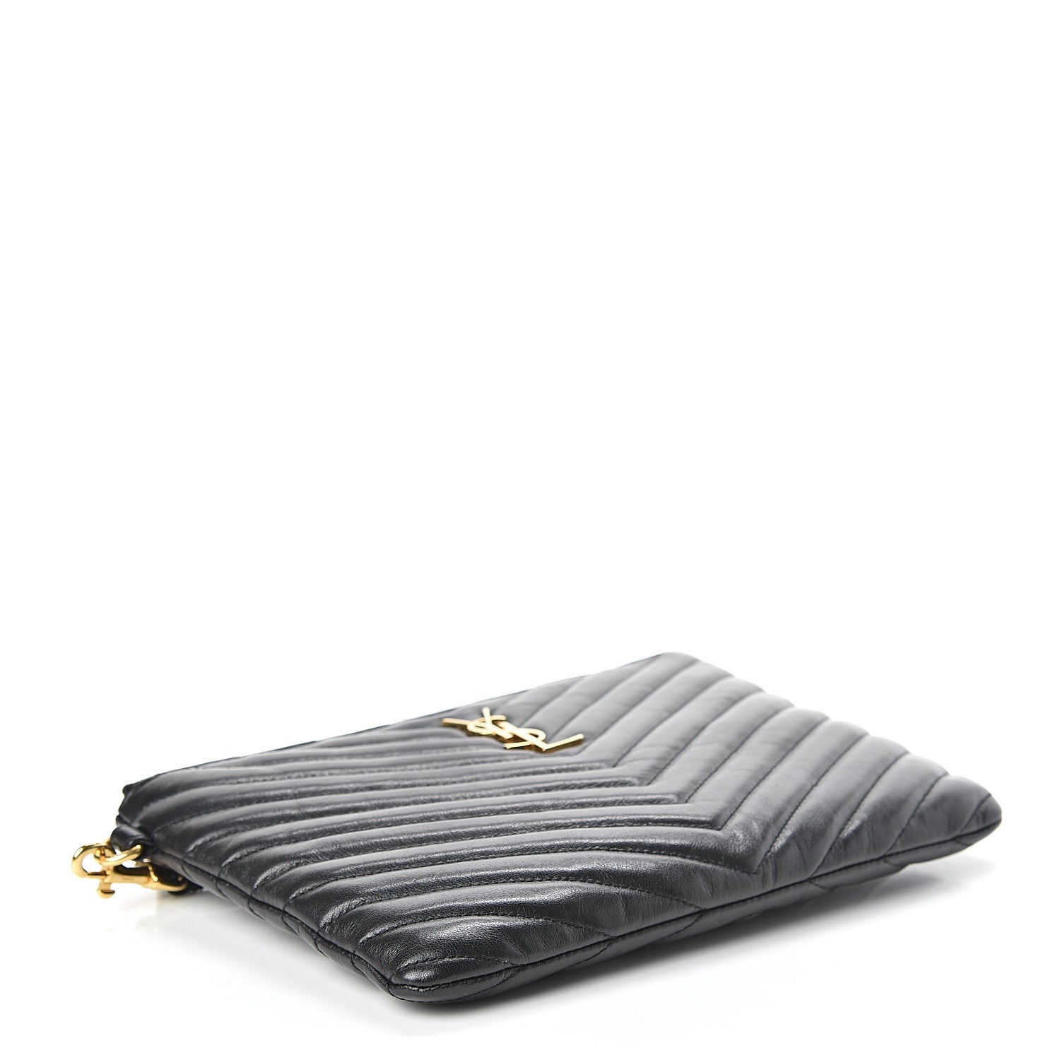 Saint Laurent Calfskin Matelasse Chevron Monogram A5 Wristlet Black 4 of 9
