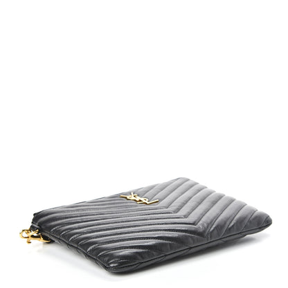 Saint Laurent Calfskin Matelasse Chevron Monogram A5 Wristlet Black 4 of 9