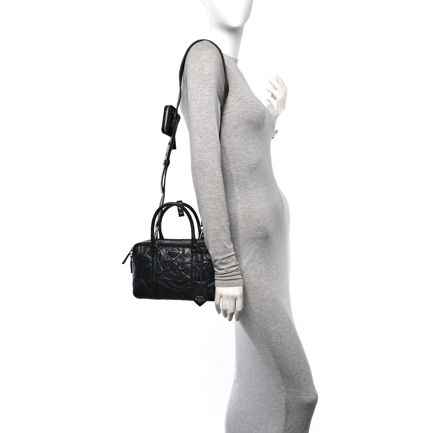 Prada Nappa Antique Medium Re-Edition 2001 Two Handle Bag Black 3 of 10