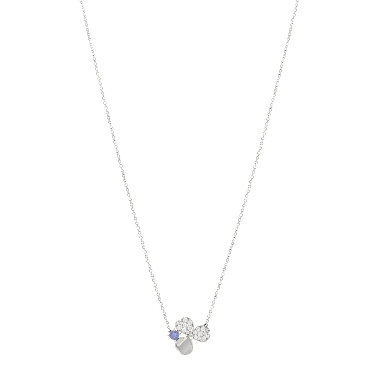 Platinum Diamond Tanzanite Paper Flowers Pendant Necklace