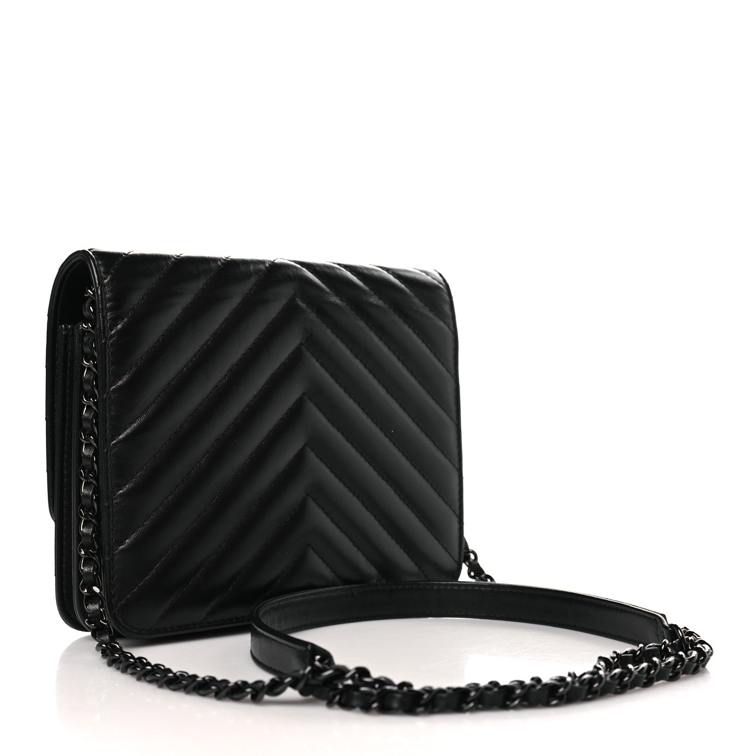 Chanel Aged Calfskin Chevron Quilted Reissue 2.55 Square Wallet On Chain WOC So Black 3 of 10