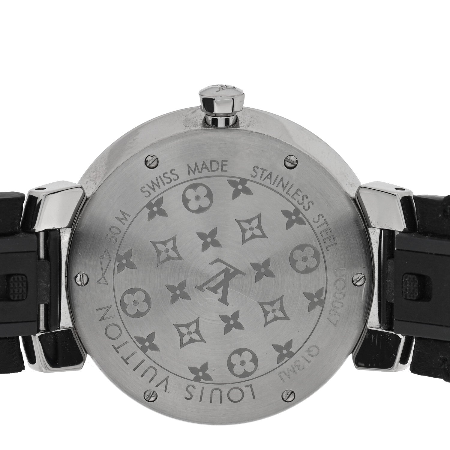 Louis Vuitton Stainless Steel Epi Diamond 33mm Tambour Slim Quartz Watch Black 4 of 5