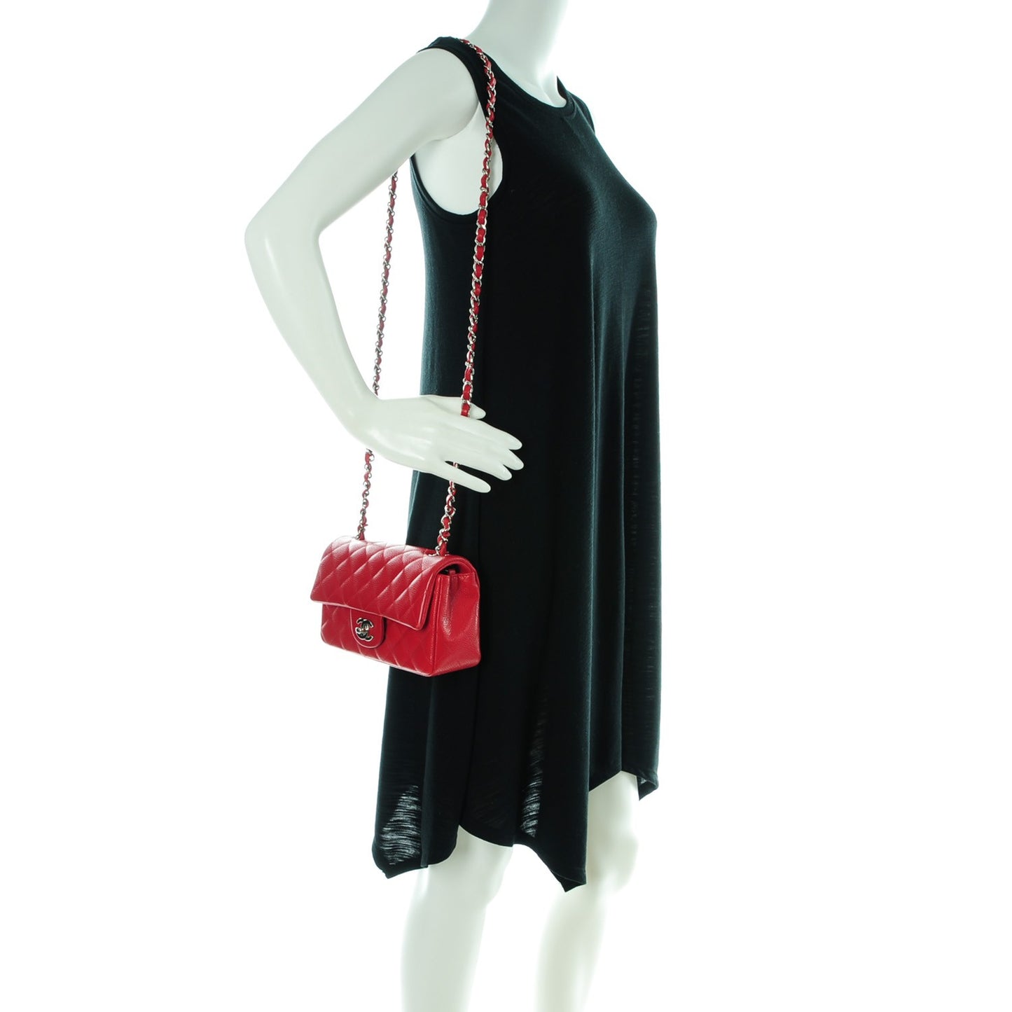 Caviar Quilted Mini Rectangular Flap Red