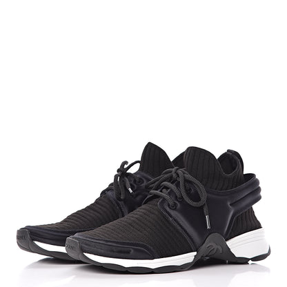 Chanel Stretch Fabric Womens CC Sneakers 37.5 Black 3 of 8