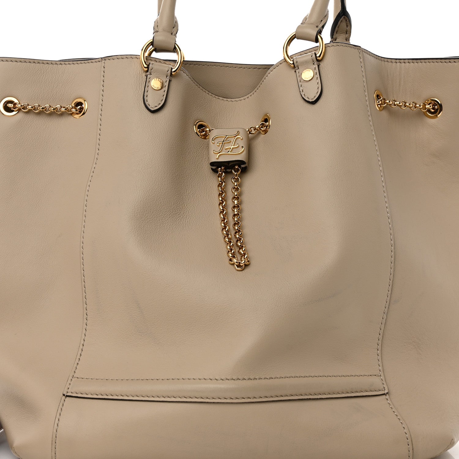 Fendi Vitello Grace King Karligraphy Chain Bucket Bag Nuvola Praline 9 of 18
