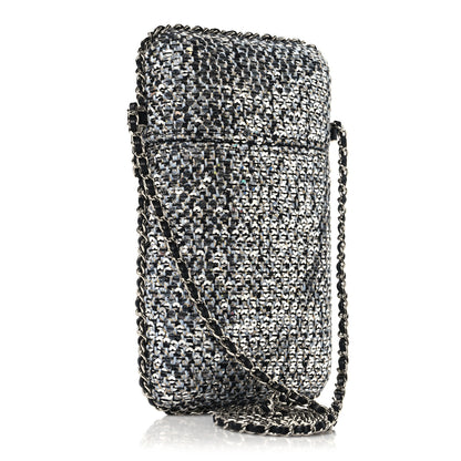 Chanel Tweed Sequin Chain Around Phone Holder Silver Black 3 of 10