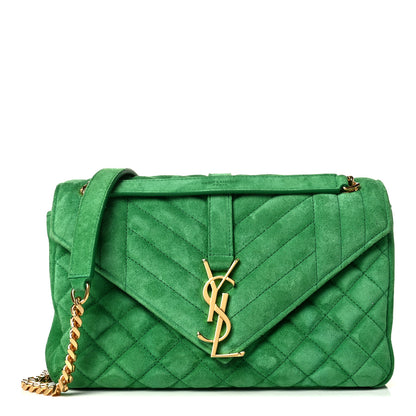 Saint Laurent Suede Tri-Quilt Monogram Medium College Bag Green 1 of 6