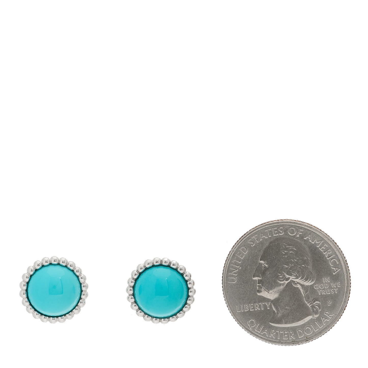 18K White Gold Turquoise Perlee Couleurs Earrings
