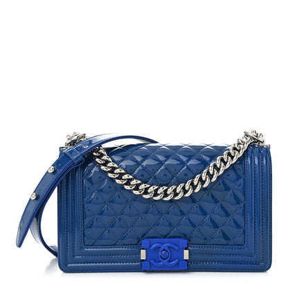 Chanel Patent Calfskin Quilted Medium Plexiglass Boy Flap Blue 1 of 10
