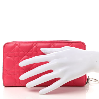 Christian Dior Lambskin Cannage Lady Dior Zip Wallet Rose Hot Pink 2 of 10