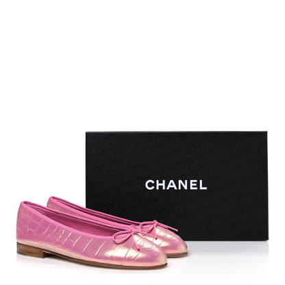 Chanel Iridescent Calfskin Crocodile Embossed Ballerina Flats 36.5 Pink 11 of 11