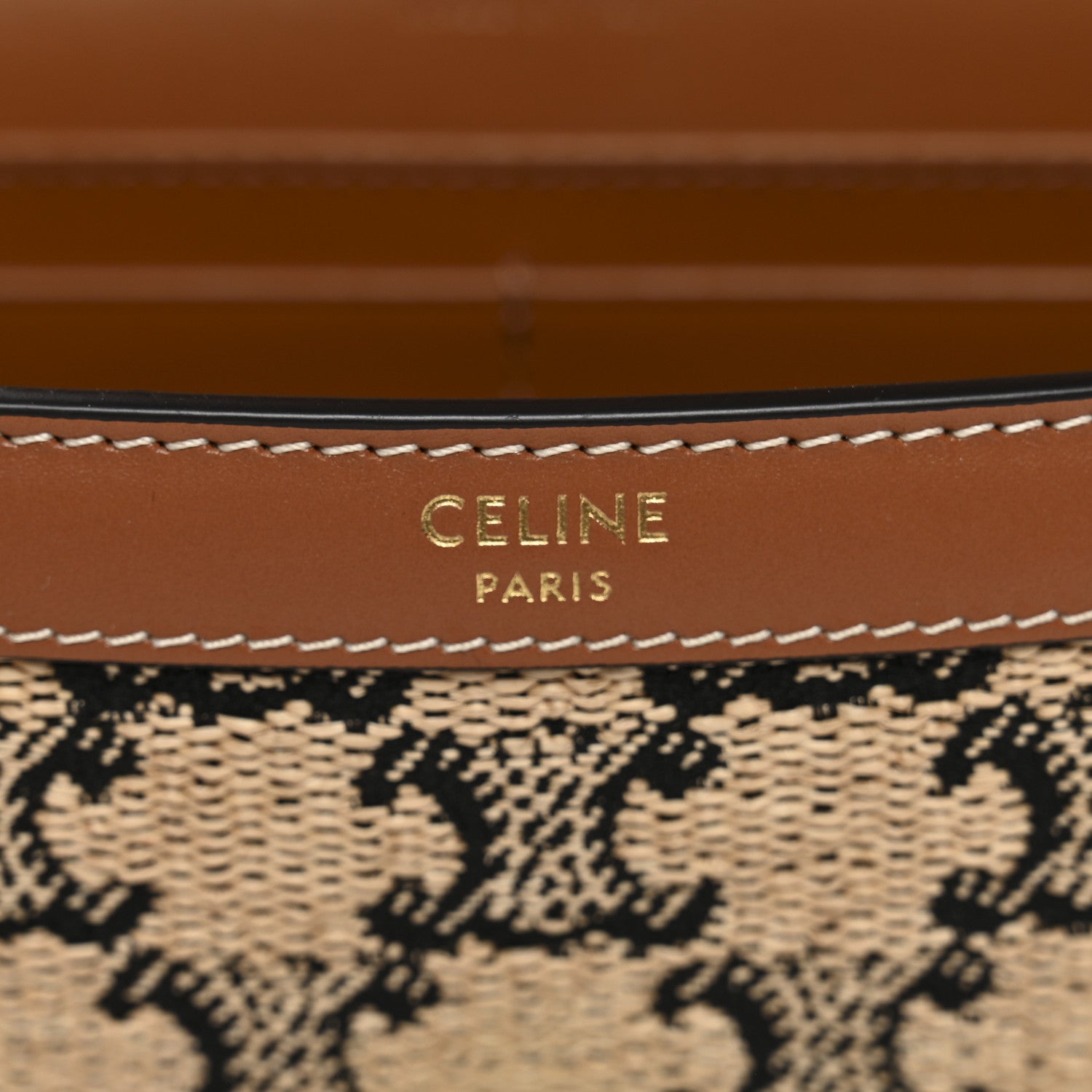 Celine Raffia Jacquard Calfskin Triomphe Wallet on Chain Natural Tan 6 of 10