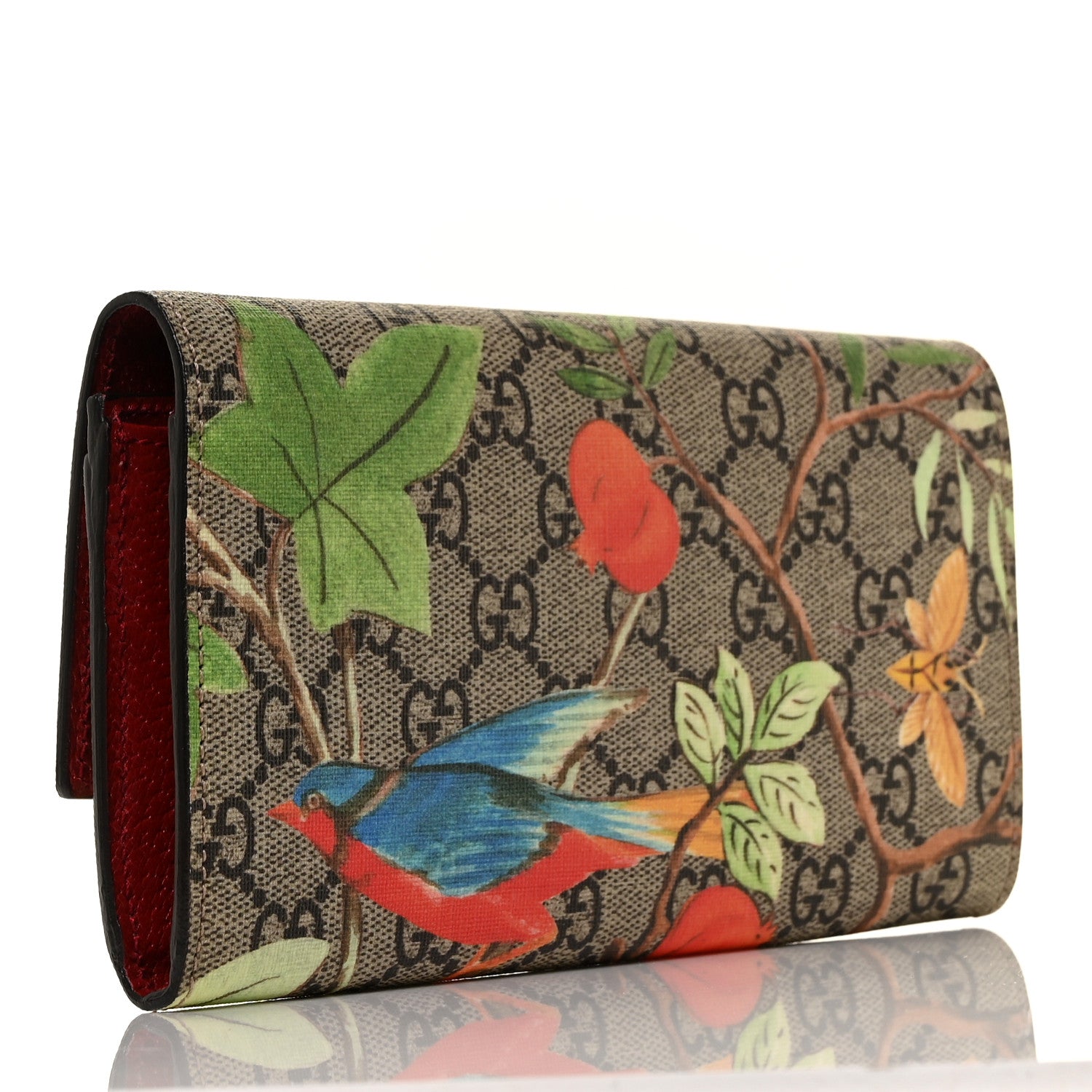 Gucci GG Supreme Monogram Tian Continental Wallet Beige Multicolor Red 3 of 9