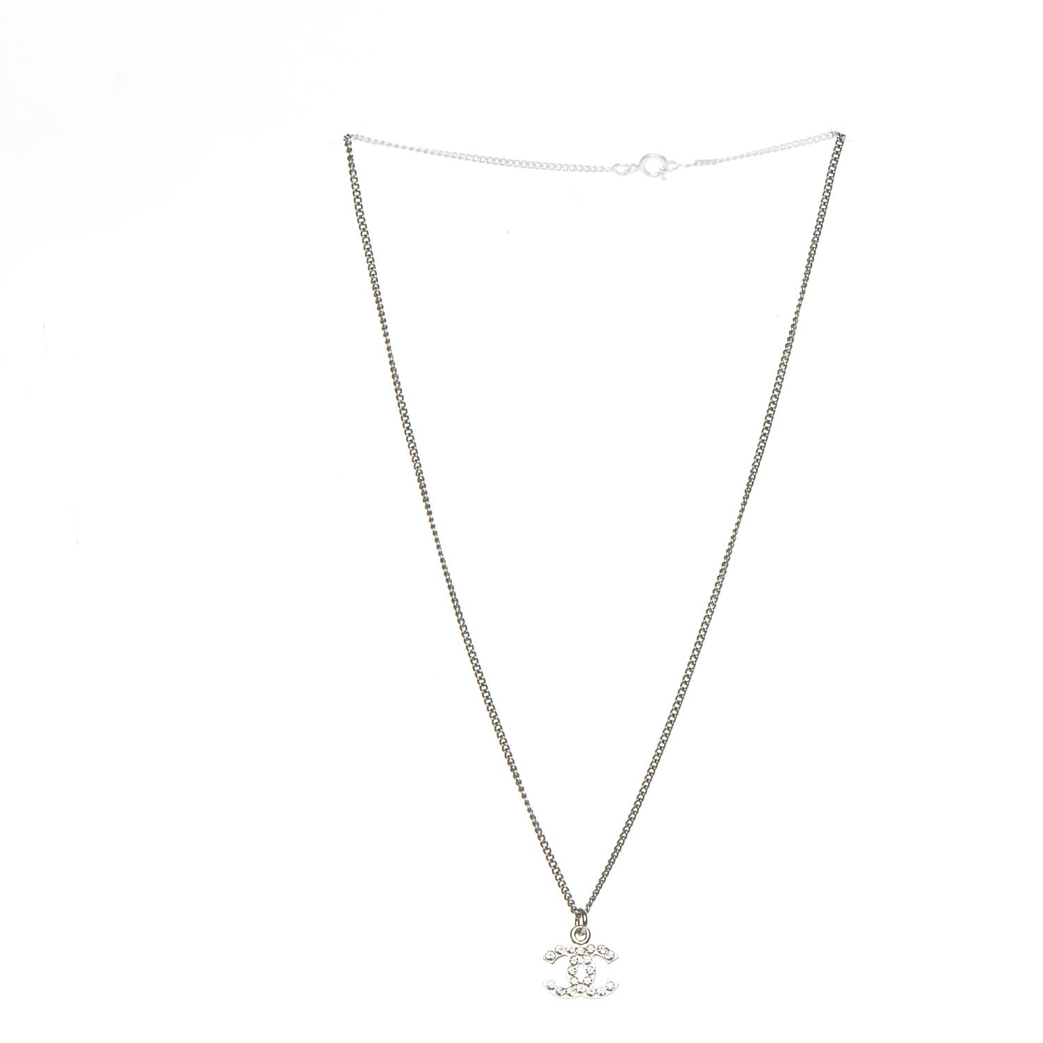 Chanel Crystal Timeless CC Necklace Silver 4 of 7