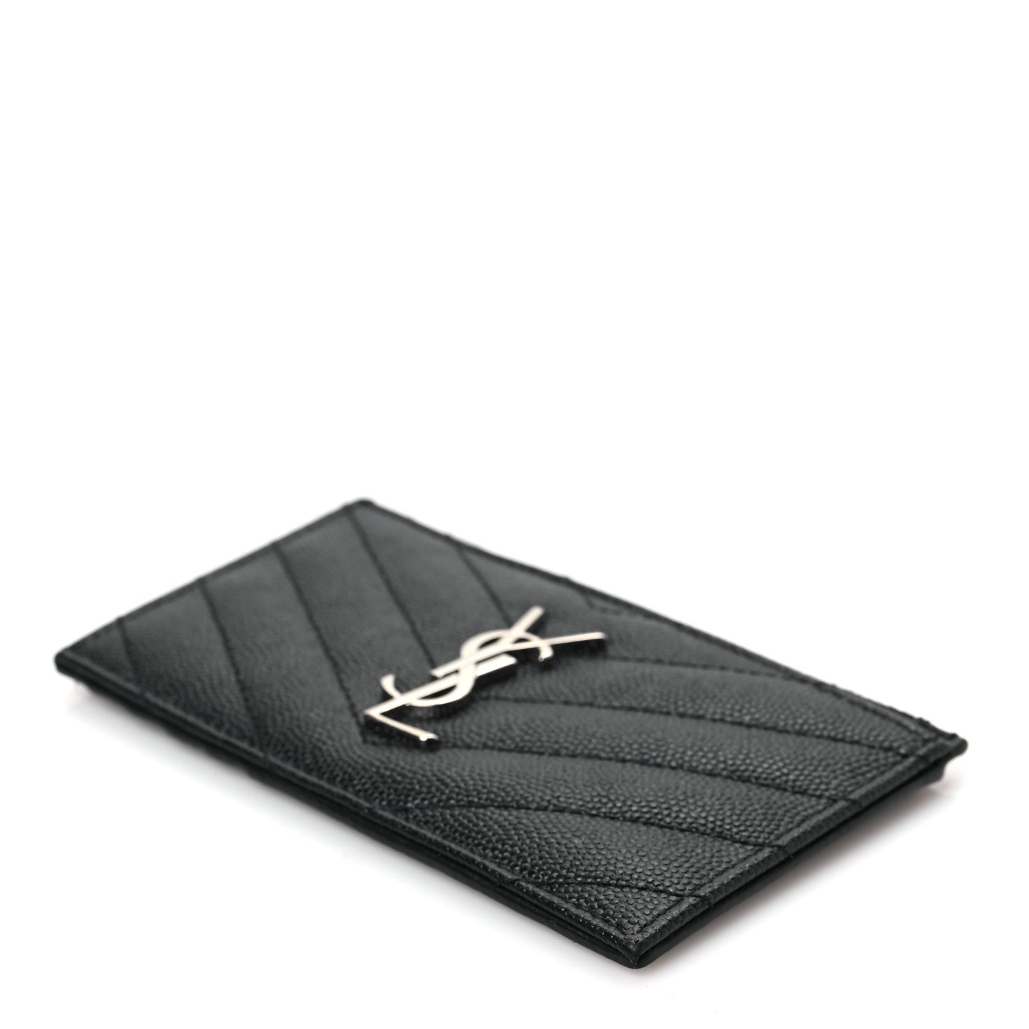 Saint Laurent Grain De Poudre Matelasse Chevron Monogram Fragments Zippered Card Case Black 7 of 7