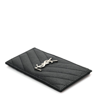 Saint Laurent Grain De Poudre Matelasse Chevron Monogram Fragments Zippered Card Case Black 7 of 7