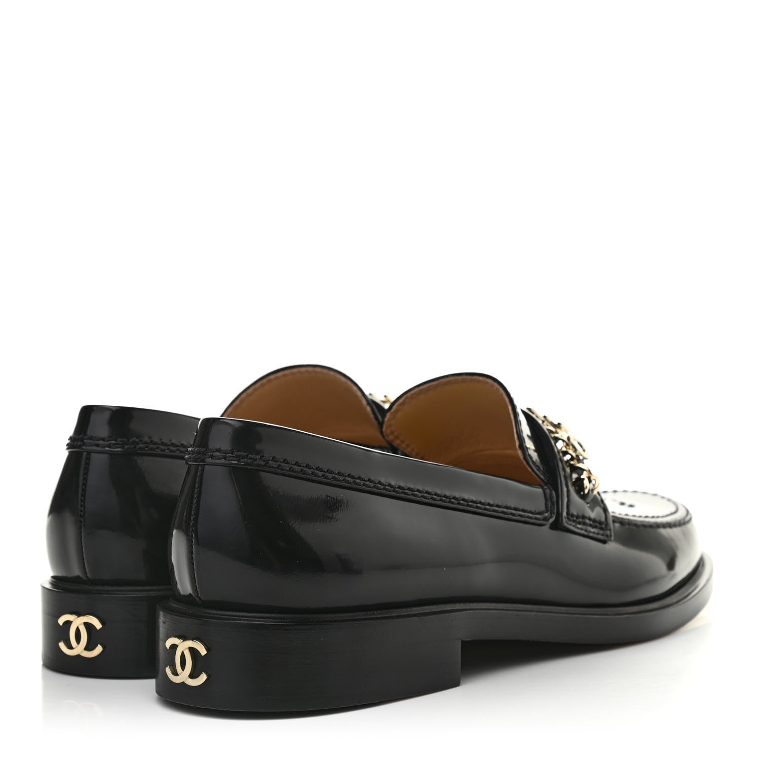 Chanel Shiny Calfskin Logo Loafers 41 Black 4 of 7