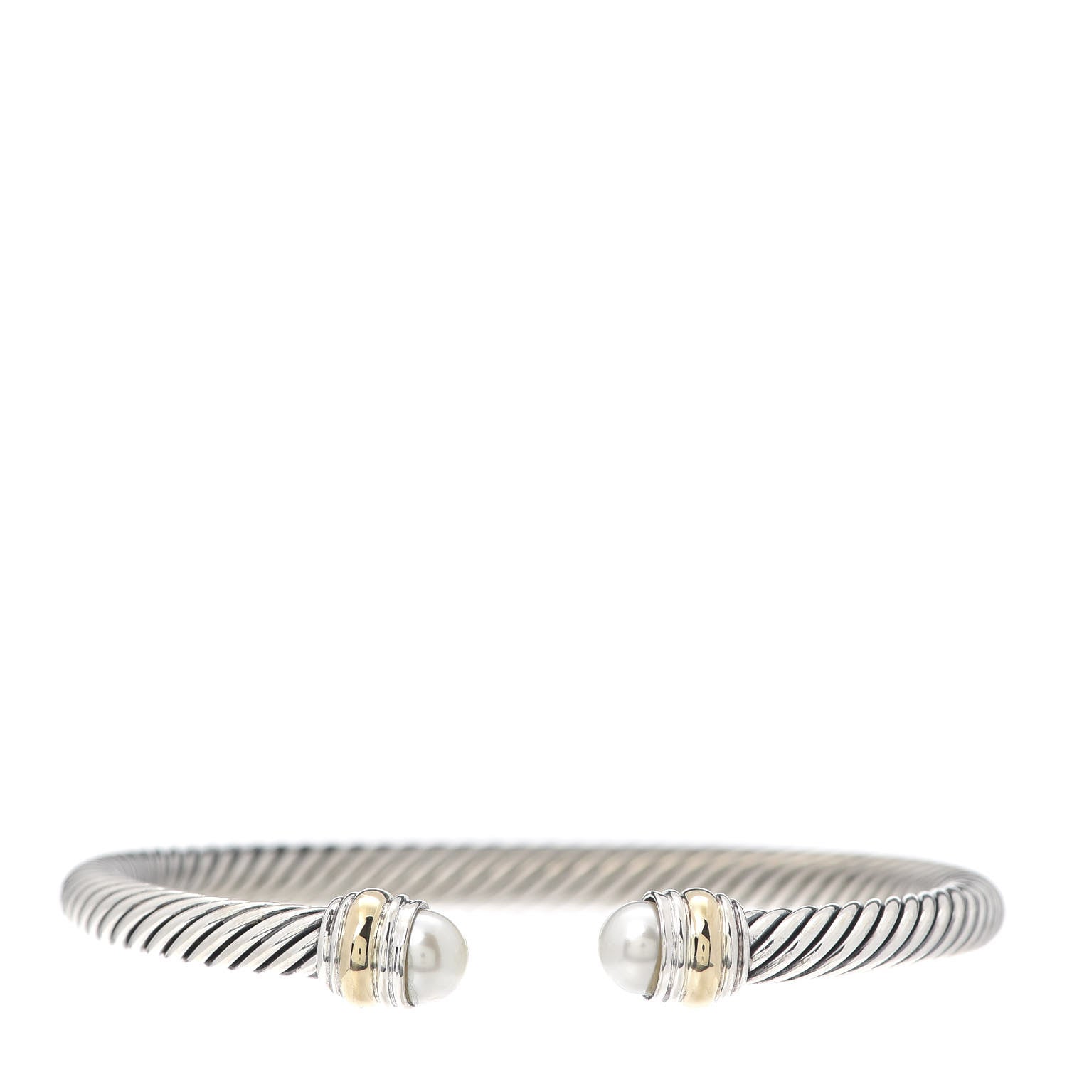 David Yurman Sterling Silver 14K Yellow Gold Pearl 5mm Cable Classics Bracelet 1 of 5