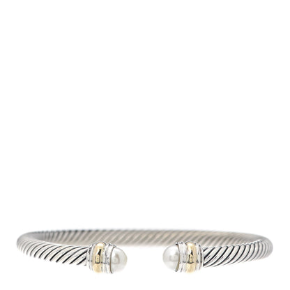 David Yurman Sterling Silver 14K Yellow Gold Pearl 5mm Cable Classics Bracelet 1 of 5