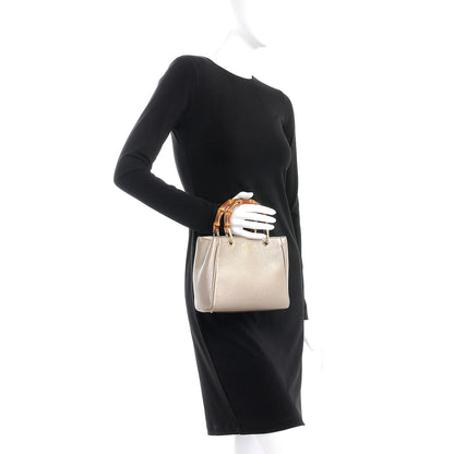 Gucci Metallic Calfskin Mini Bamboo Shopper Tote Golden Beige 3 of 11