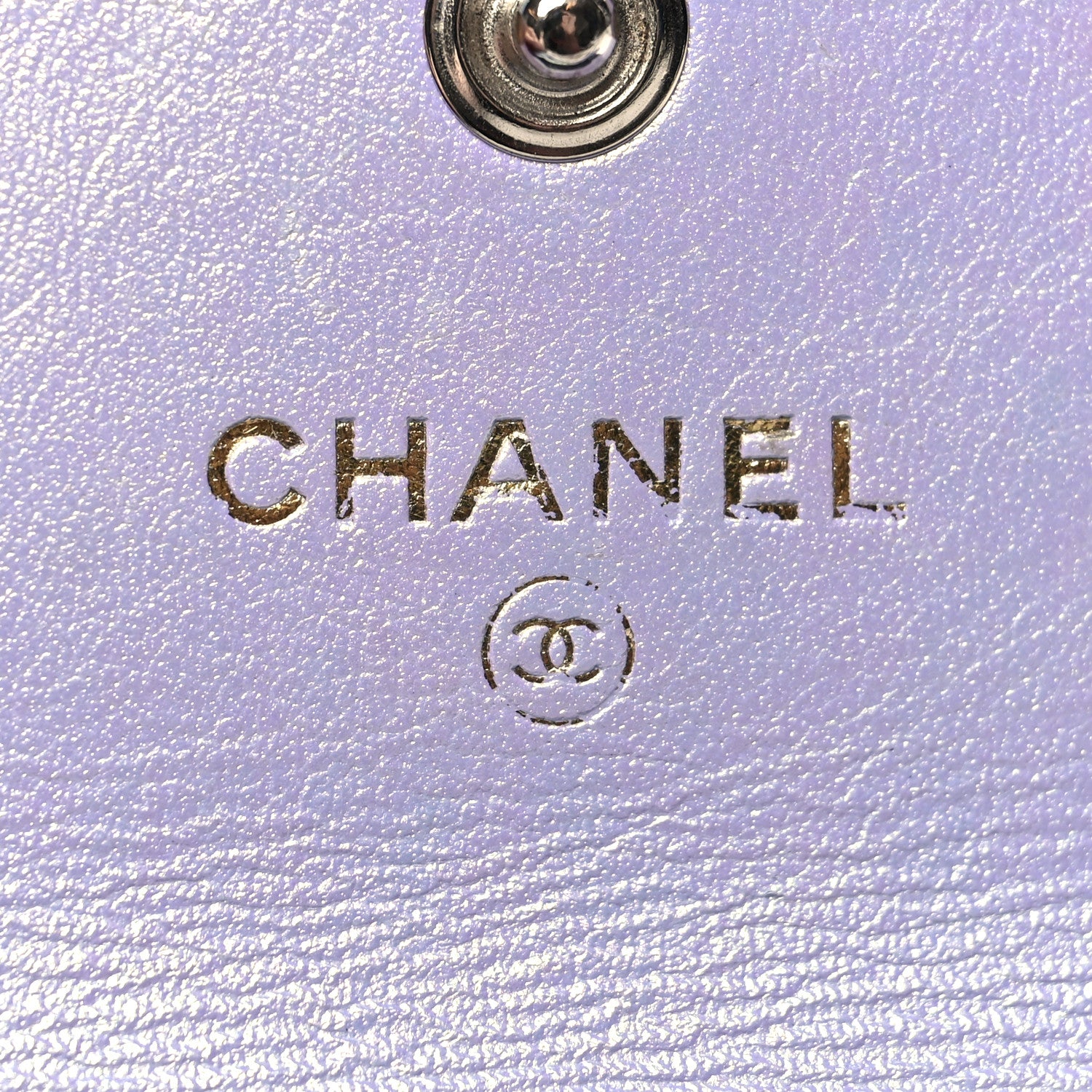 Chanel Iridescent Calfskin Quilted Chanel 19 Flap Card Holder Light Purple 6 of 14