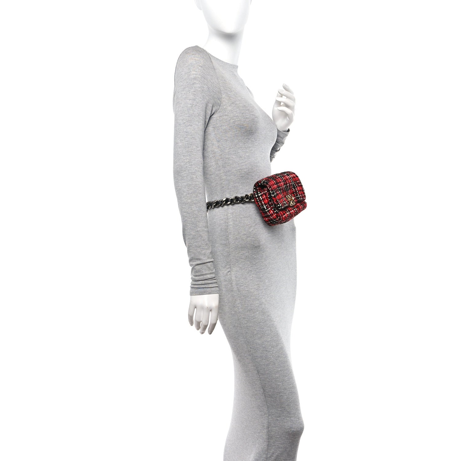 Chanel Tweed Quilted Chanel 19 Waist Bag Red Black Multicolor 2 of 10