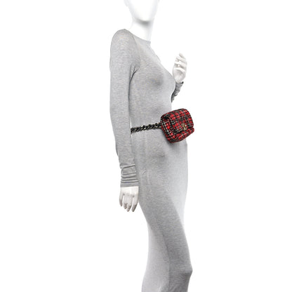 Chanel Tweed Quilted Chanel 19 Waist Bag Red Black Multicolor 2 of 10