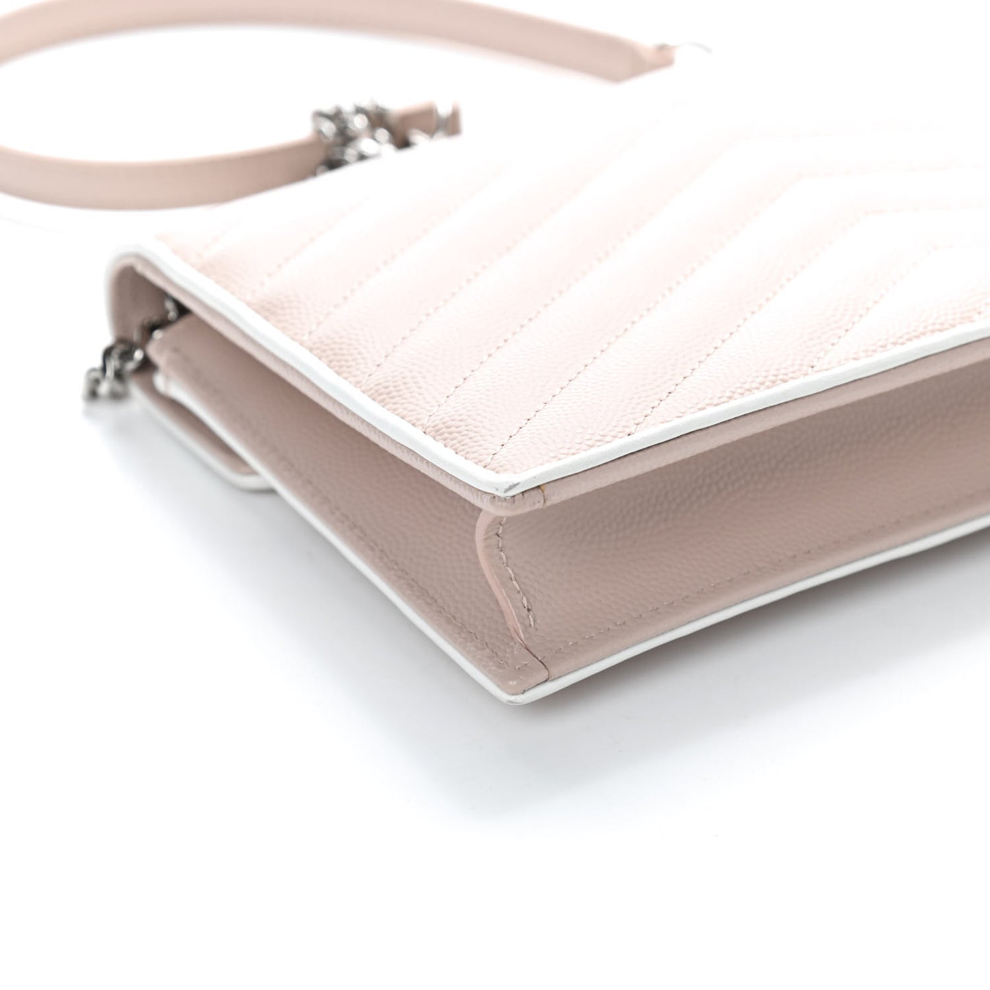 Grain De Poudre Matelasse Chevron Monogram Envelope Chain Wallet Pink White