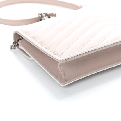 Saint Laurent Grain De Poudre Matelasse Chevron Monogram Envelope Chain Wallet Pink White 7 of 9