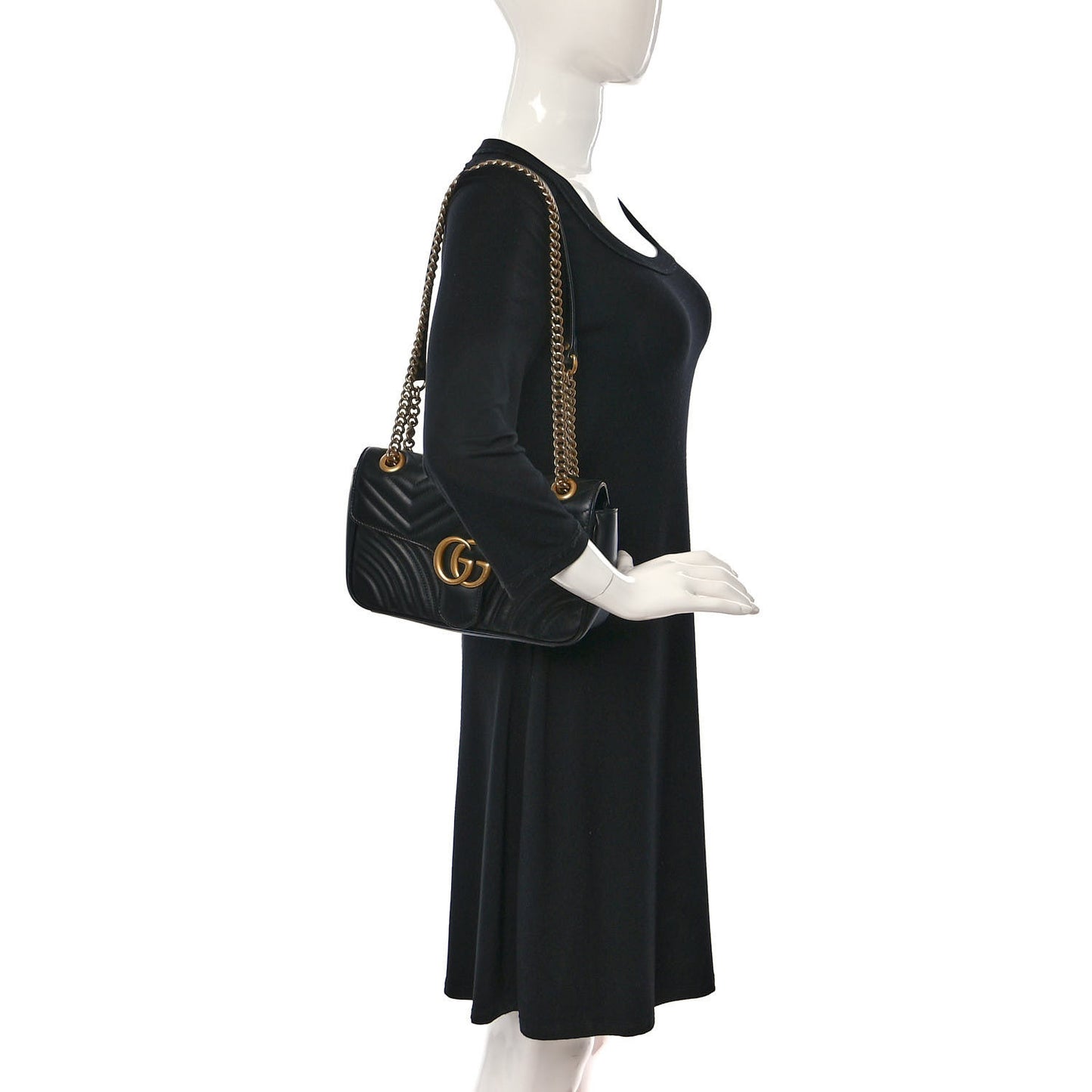 Calfskin Matelasse Small GG Marmont Shoulder Bag Black