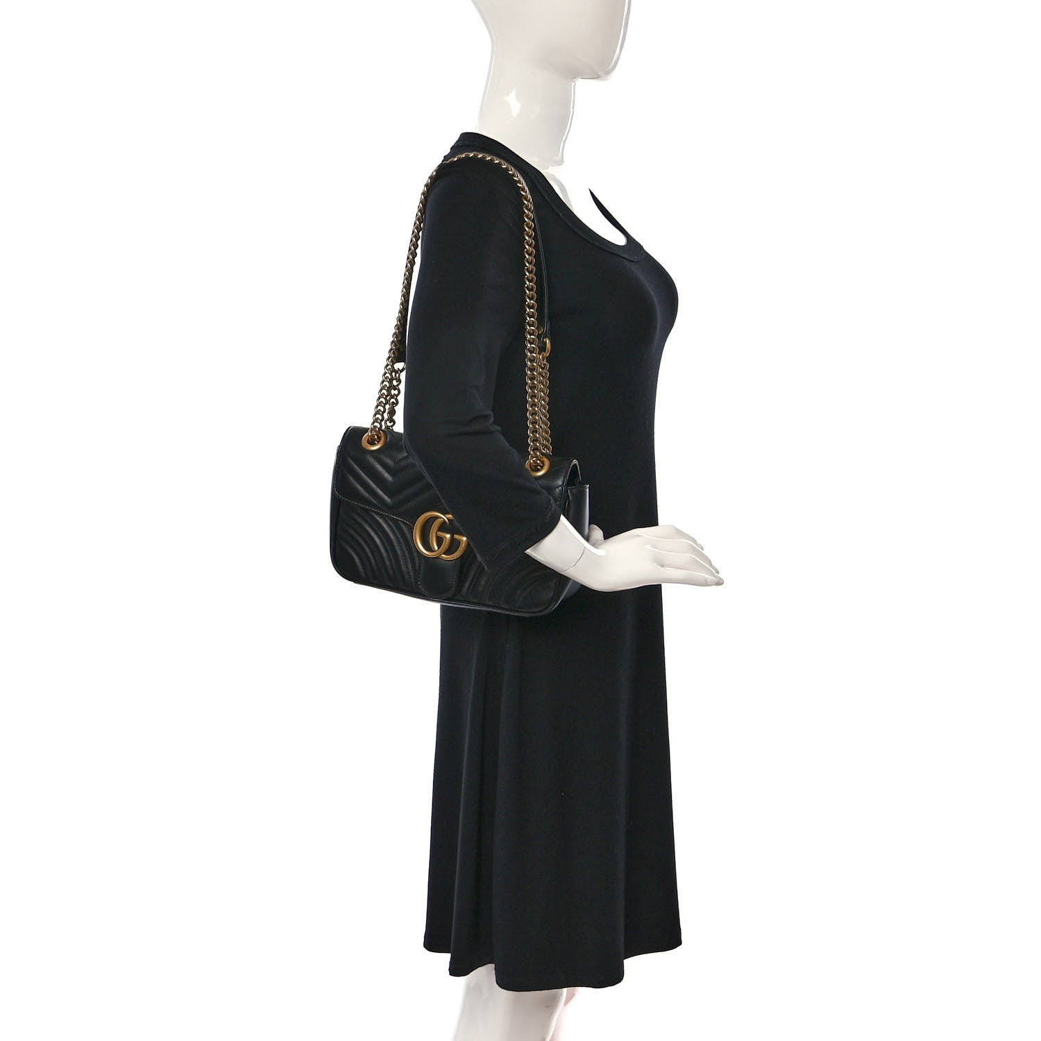 Gucci Calfskin Matelasse Small GG Marmont Shoulder Bag Black 2 of 9