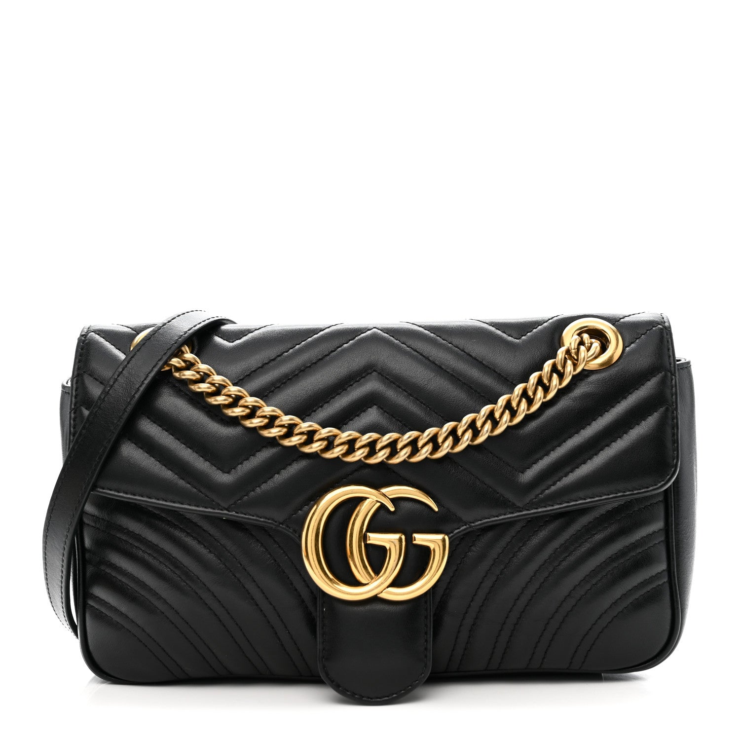 Gucci Calfskin Matelasse Small GG Marmont Shoulder Bag Black 1 of 12