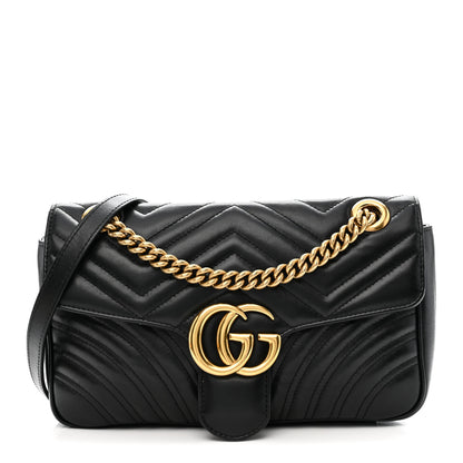 Gucci Calfskin Matelasse Small GG Marmont Shoulder Bag Black 1 of 12