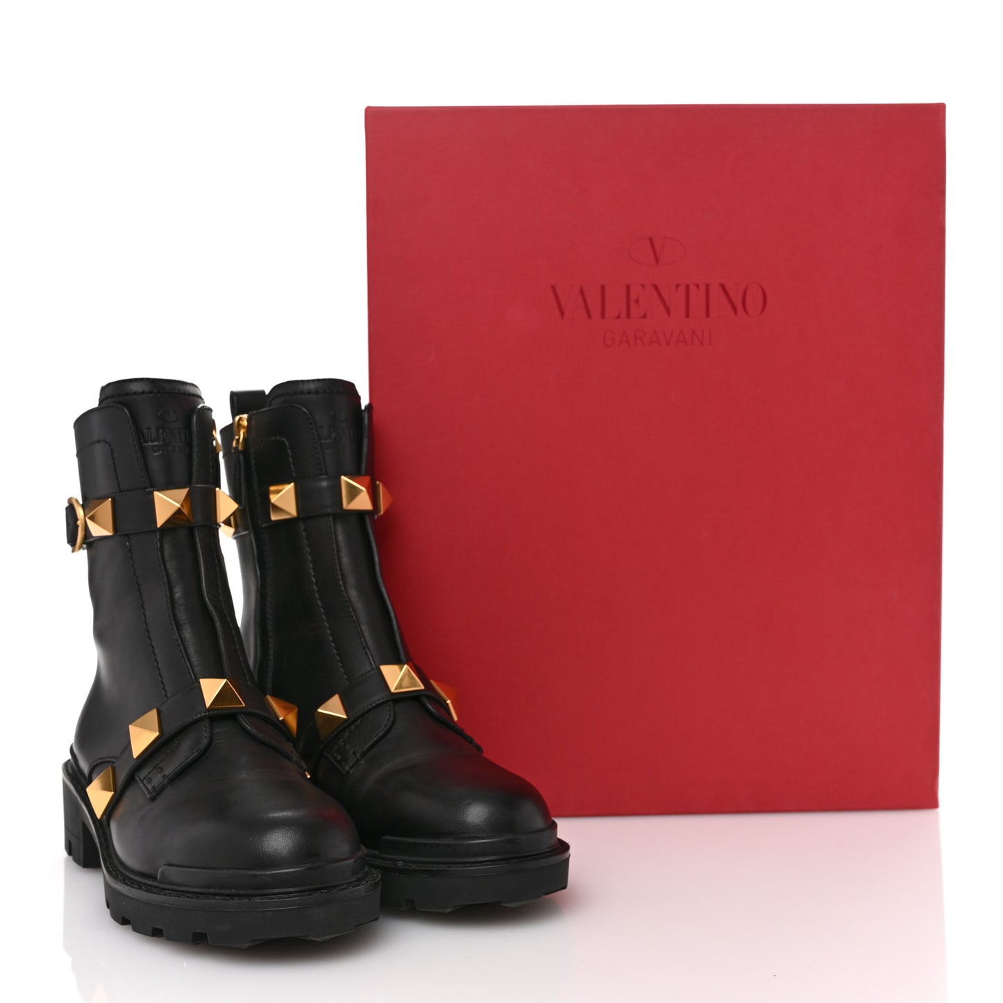 Calfskin Roman Stud 20/40mm Combat Boots 40 Black