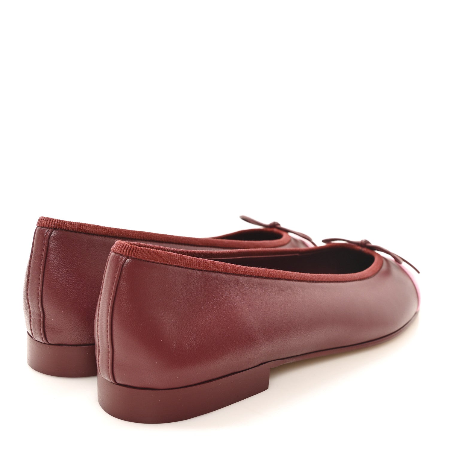 Chanel Lambskin Cap Toe CC Ballerina Flats 37 Burgundy Pink 5 of 10