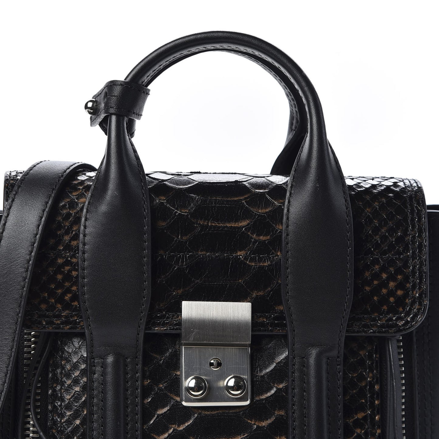 3.1 Python Calfskin Embossed Mini Pashli Satchel Black Nude