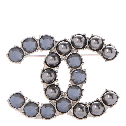 Chanel Ruthenium Pearl Crystal CC Brooch Dark Gray 1 of 5
