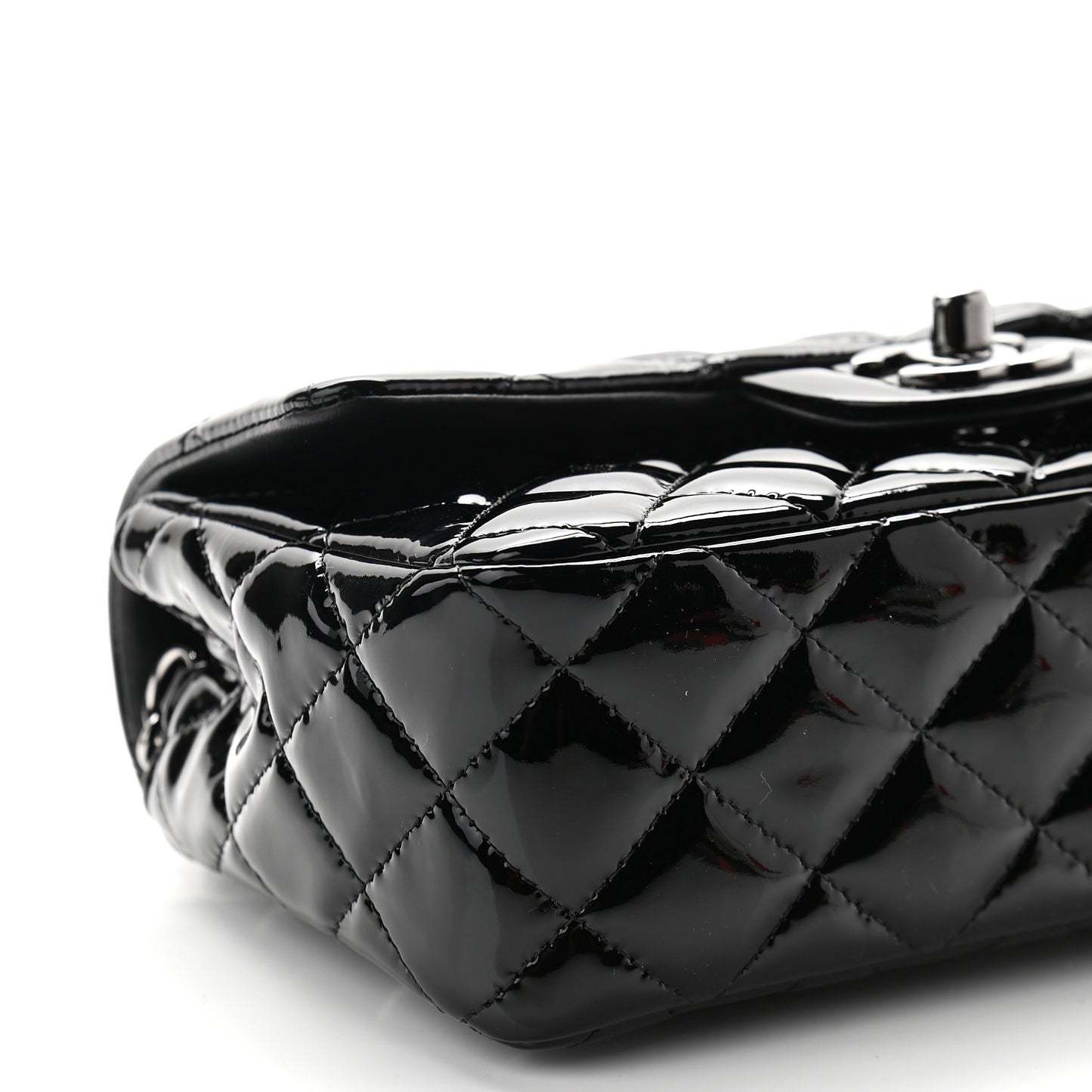 Patent Calfskin Quilted Mini Rectangular Flap Black