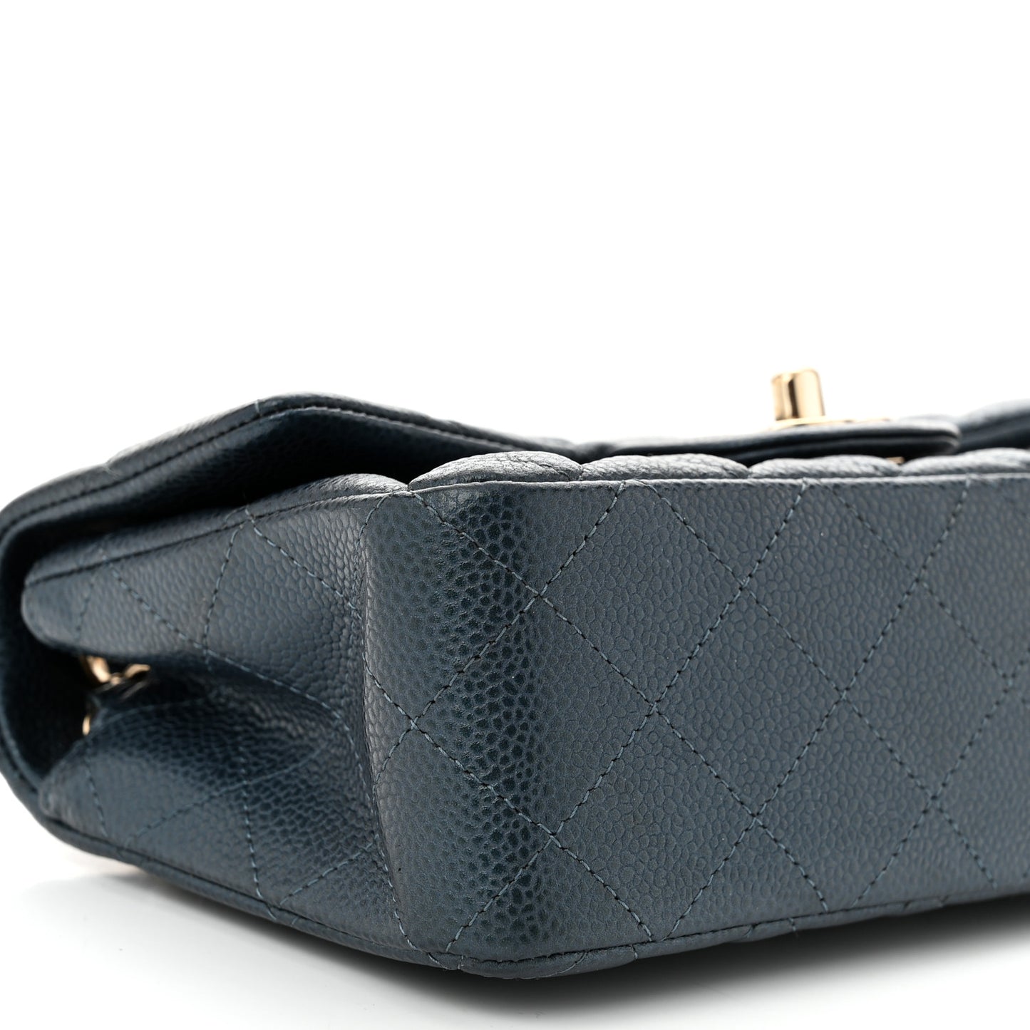 Iridescent  Caviar Quilted Mini Rectangular Flap  Dark Blue