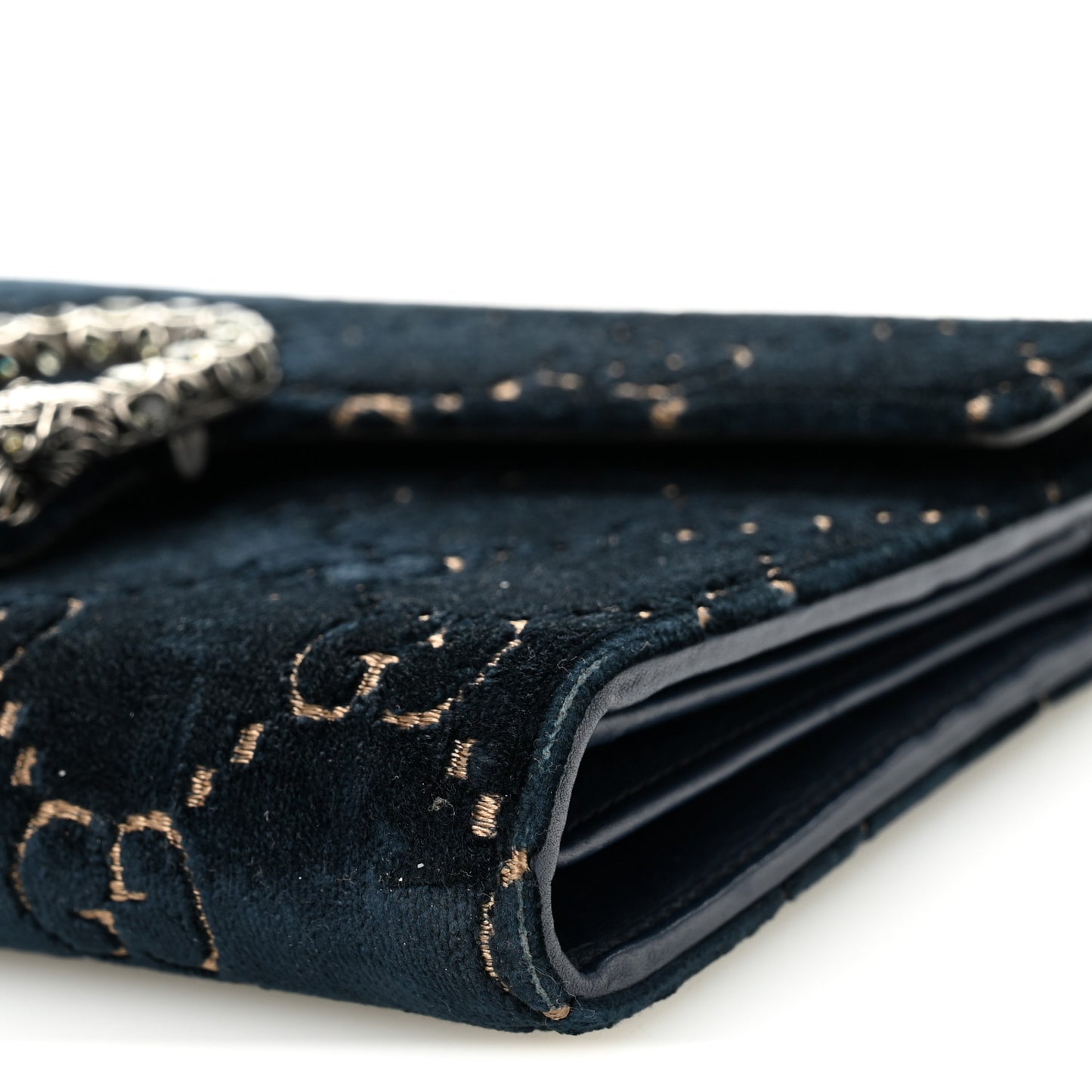 Velvet Crystal GG Monogram Mini Dionysus Chain Wallet Blue Beige Black