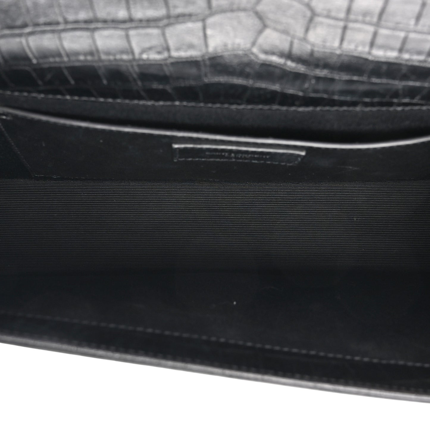 Calfskin Crocodile Embossed Medium Classic Monogram Kate Tassel Satchel Black